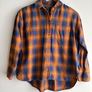 Madewell Plaid Flannel Shirt Blue Orange Button Down XXS Spring Layer